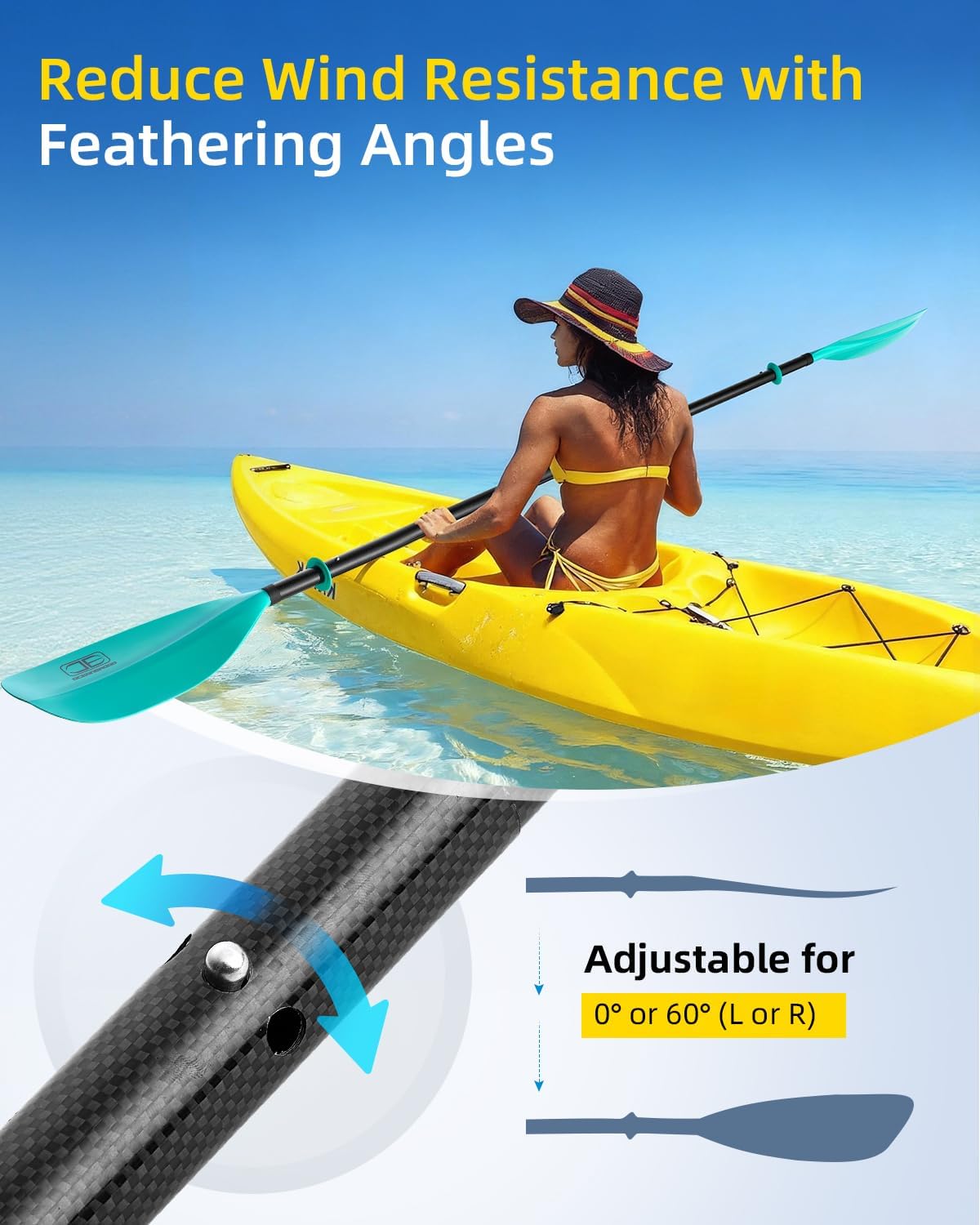 OCEANBROAD 4 Pieces Kayak Paddle 90.5in/230cm Carbon Fiber for Kayaking