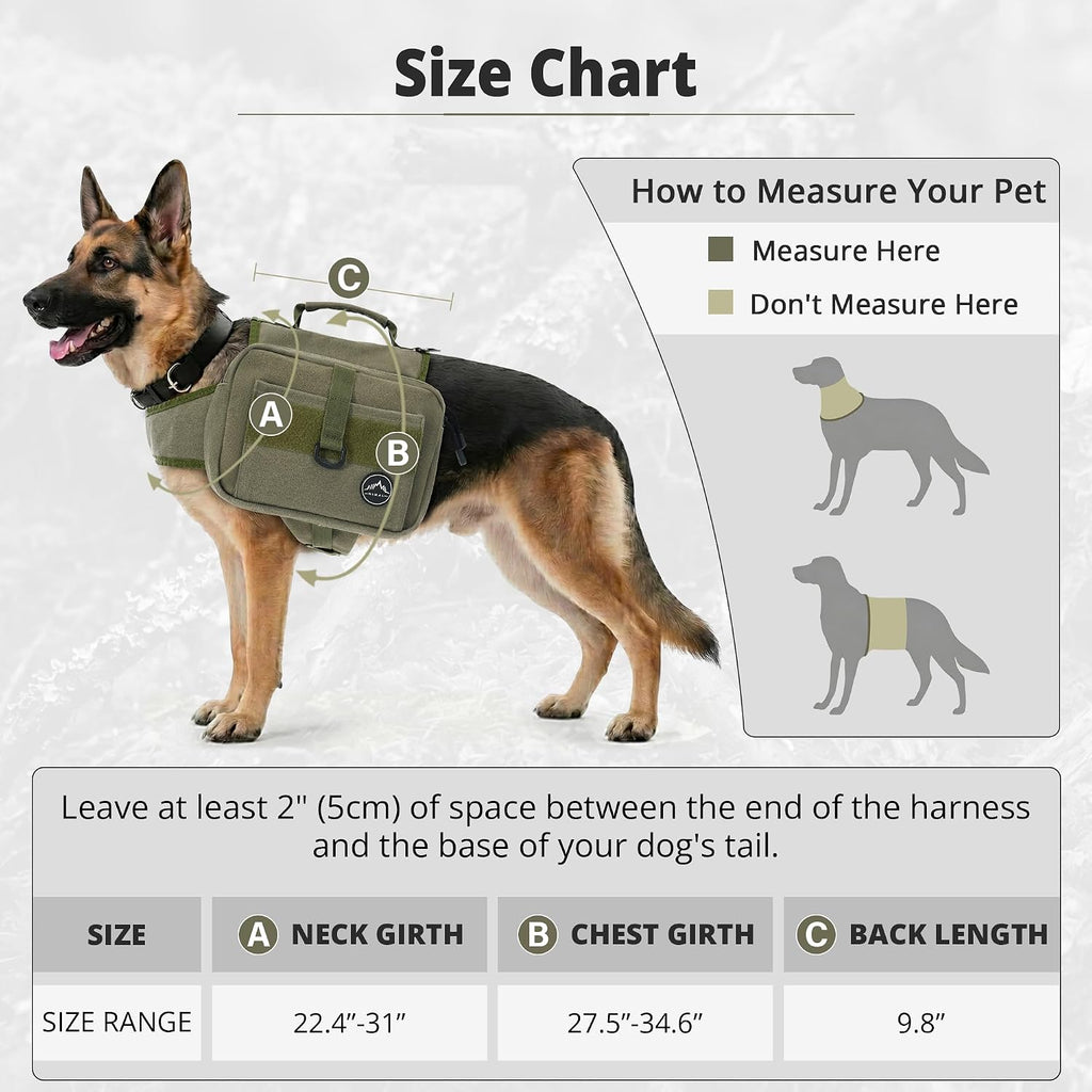 Himal Outdoors Dog Backpack & Saddle Bag, Tactical Hiking Backpack Green