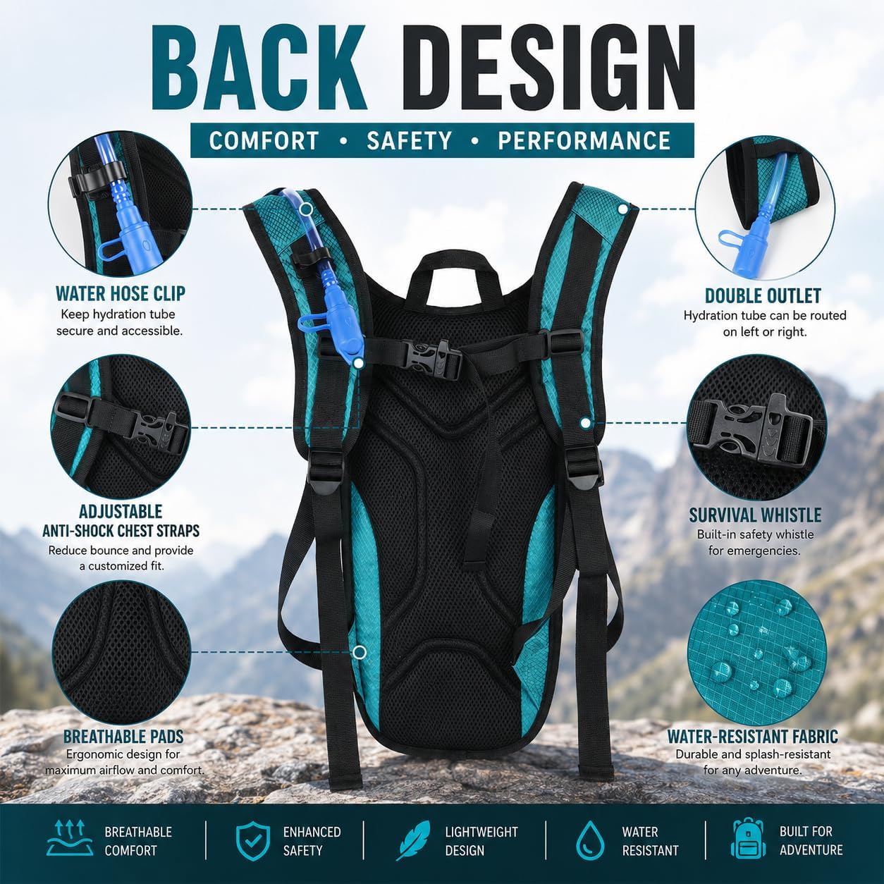 Zavothy Hydration Backpack with 2L Hydration Bladder Water Backpack for Hiking Hydration Pack for Running Cycling Hiking