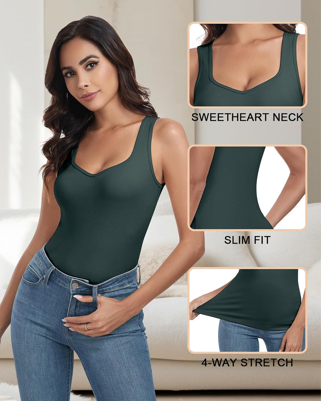 WOWENY Thermal Fleece Tank Top for Women V Neck Sleeveless Shirts Camisole Warm Base Layer Cami Vest Underwear Tops