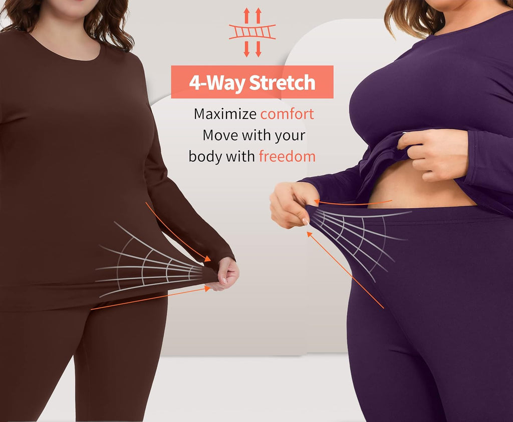 COOTRY Plus Size Thermal Underwear for Women Long Johns Top and Bottom Sets