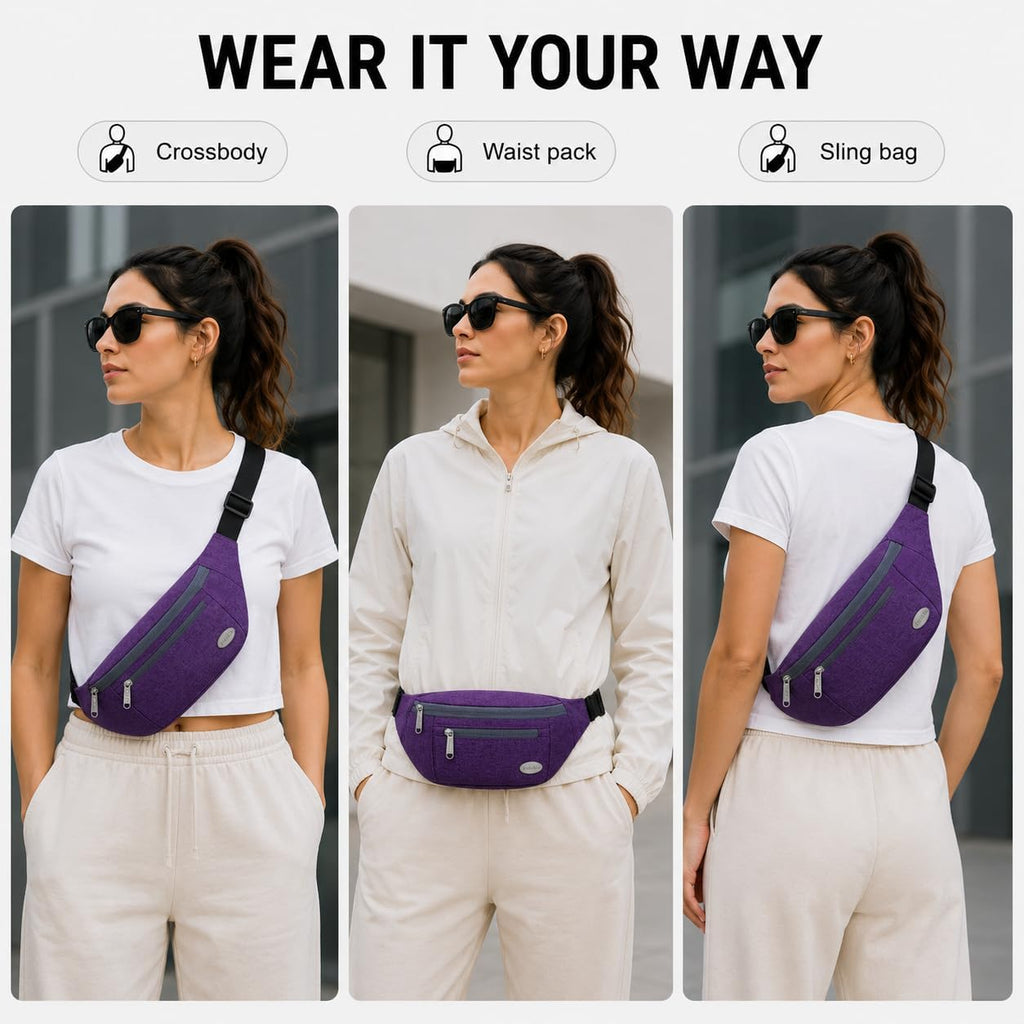 Entchin Water-Resistant Fanny Pack, 4-Zipper Belt Bag