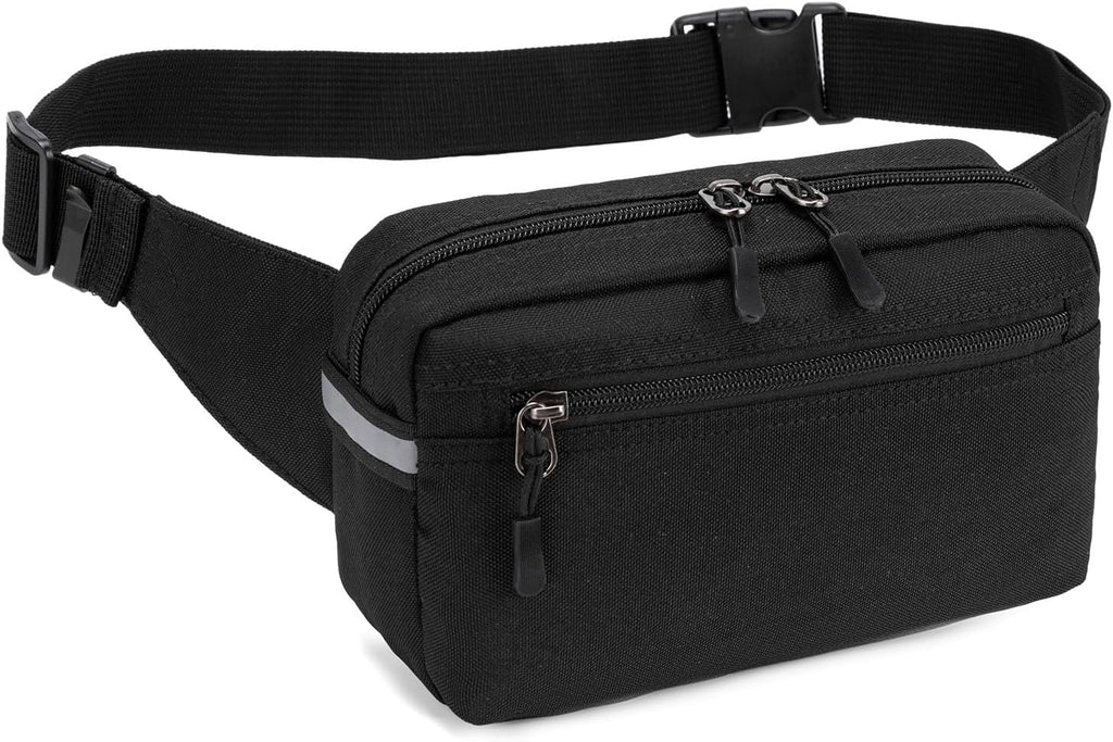 Mini Hiking Waist Bag, 3-Pocket 1.7L RFID Blocking Fanny Pack for Men Women (Black)