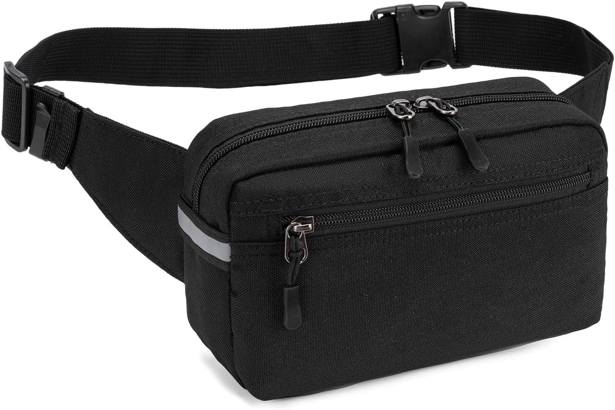 Mini Hiking Waist Bag, 3-Pocket 1.7L RFID Blocking Fanny Pack for Men Women (Black)