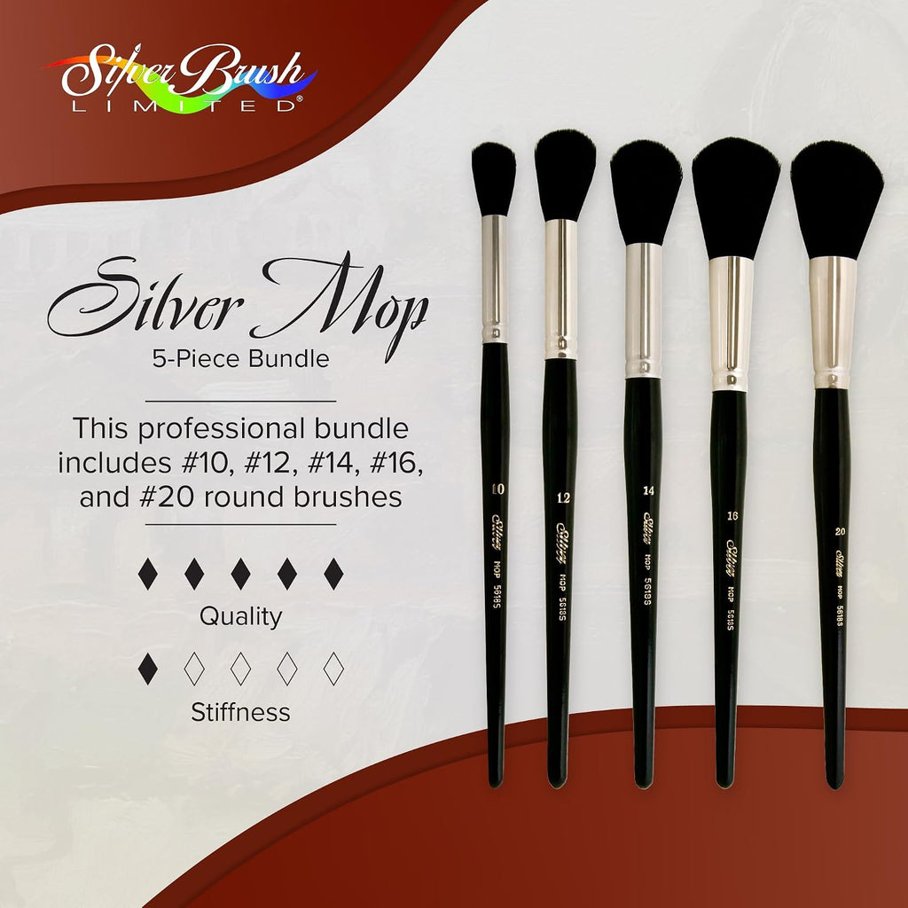 Silver Brush Limited Silver Mop Black Round Paintbrush Set, 5pc
