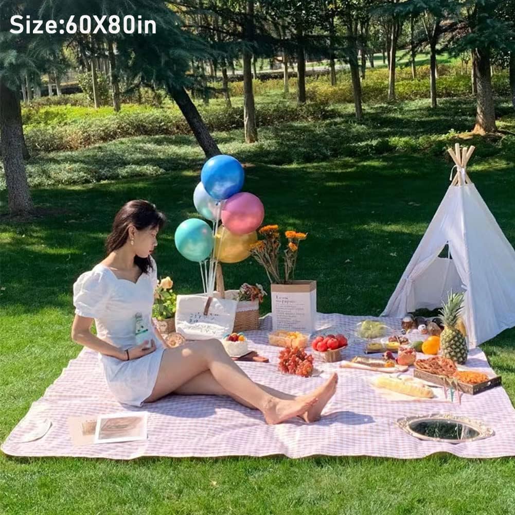 K Y KANGYUN Beach Blanket Outdoor Picnic Blankets Mat 80"x60" Extra Large Waterproof Sand Proof Camping Blankets Lightweight Folding Portable Travel Blanket for Family Park Beach Grass (Brown)