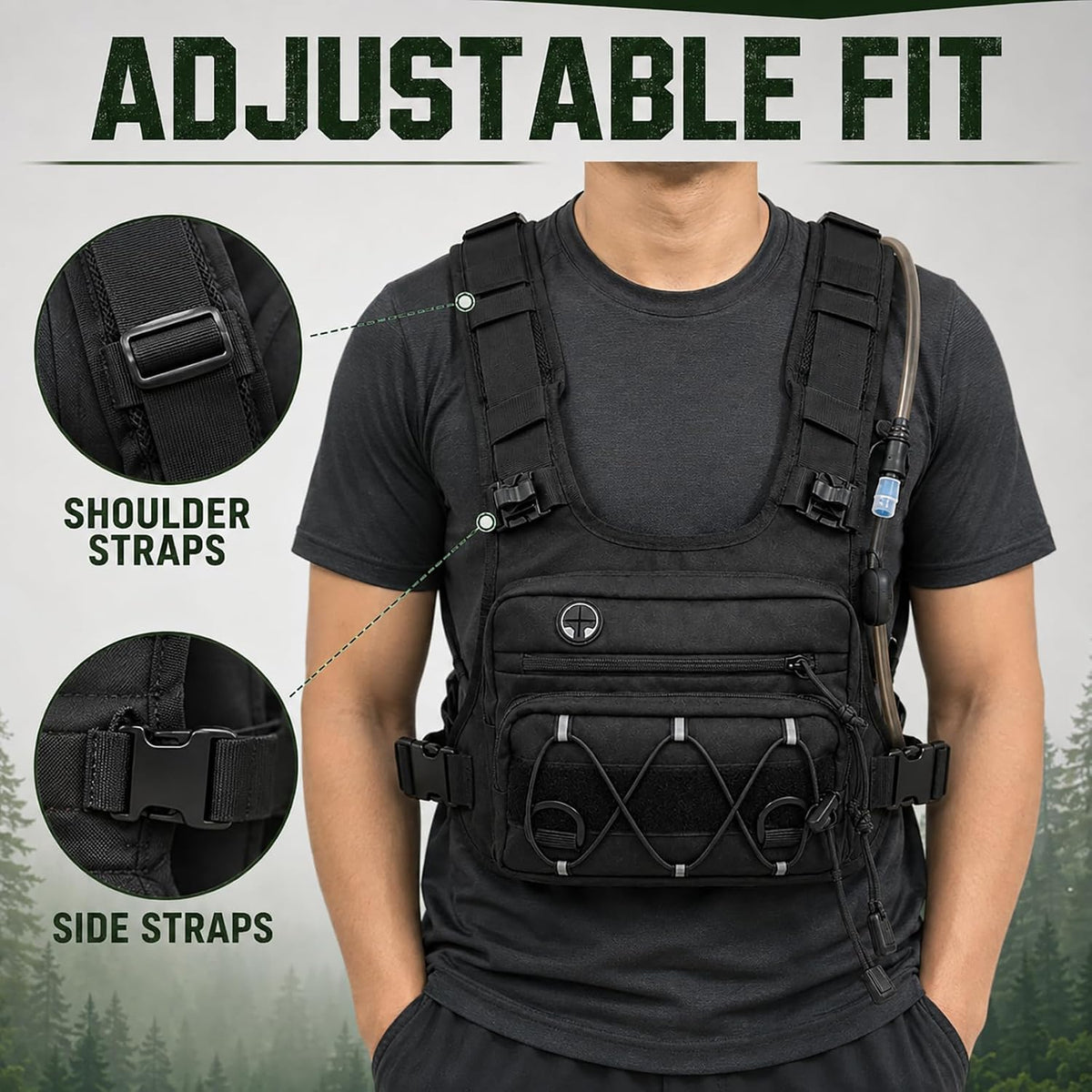Trail Tank Water Vest, Adjustable Hydration Chest Pack with Drinking Tube and Storage Pockets for Running, Hiking, Cycling