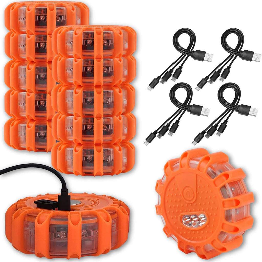 Ecoangel USB-C Rechargeable LED Road Flares Emergency Lights (12 Pack)