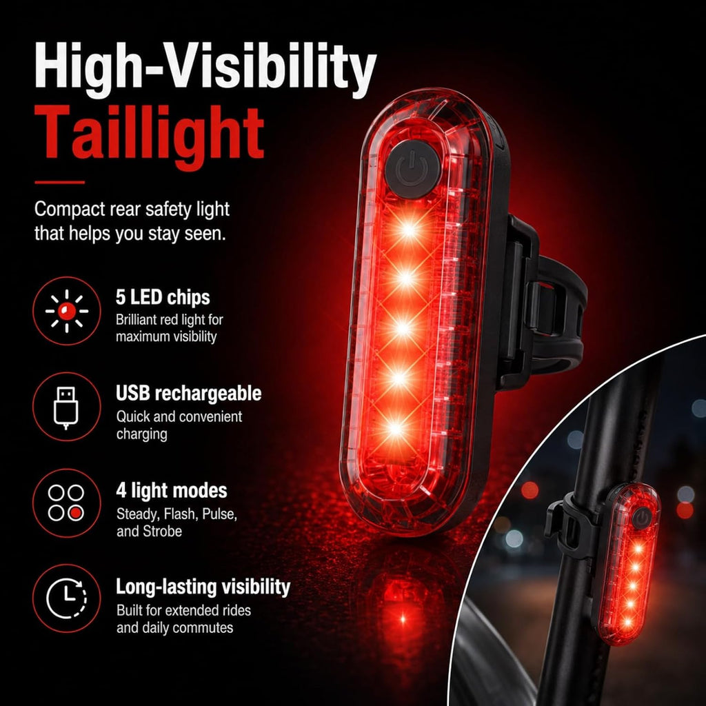Front & Rear Bike Light Kit, IPX6 Waterproof Rechargeable Bicycle Light