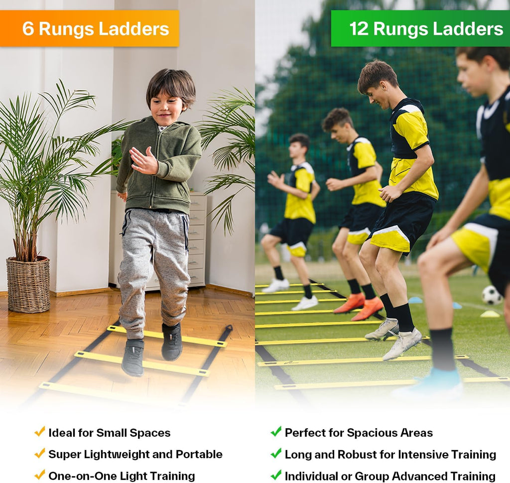 Sportneer Agility Ladder Speed Training Set 12 Rungs 20ft Detachable Exercise Ladders in 2pcs (6 rungs Each) with Ground Stakes for Soccer Football Footwork Training Ladder with Carry Bag
