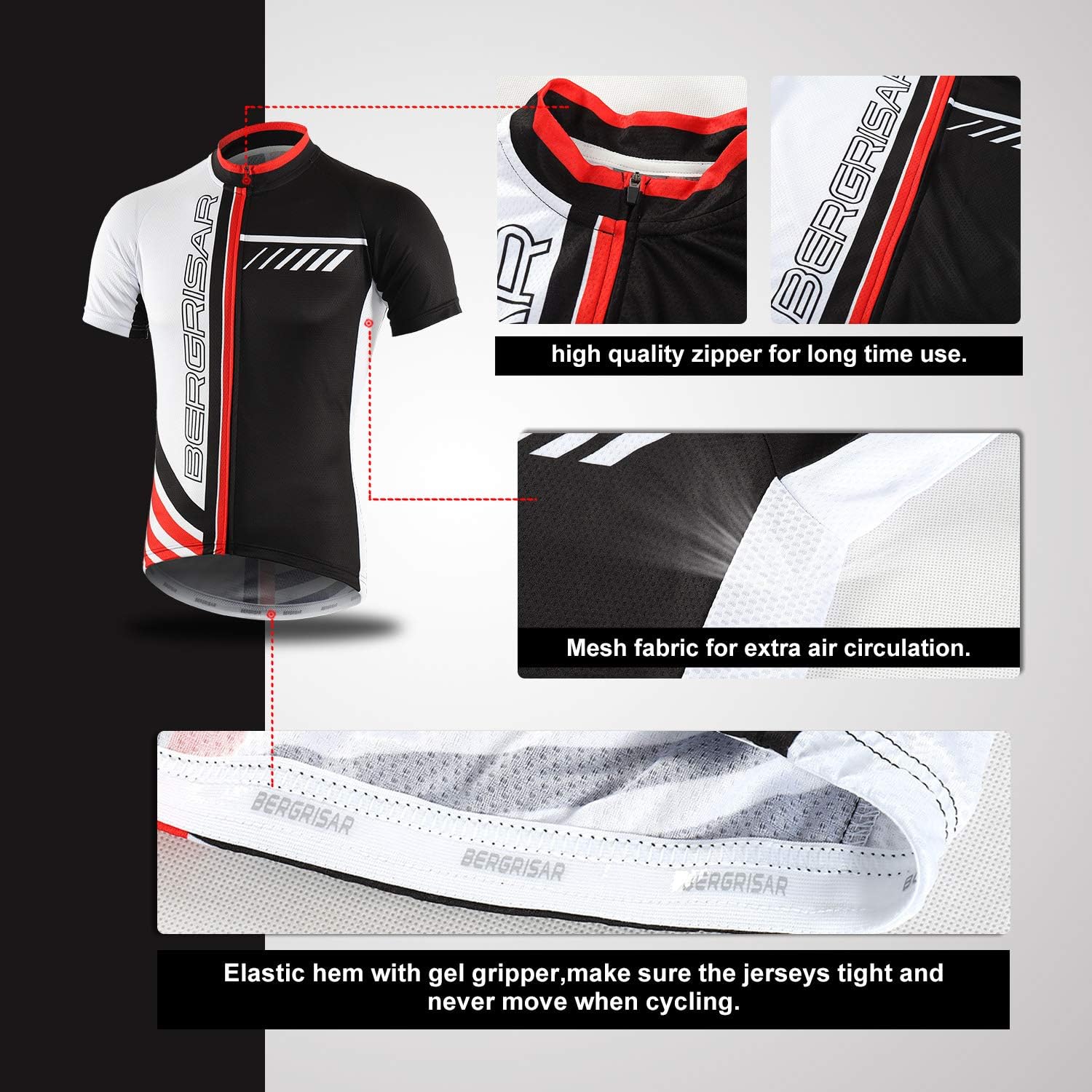 BERGRISAR Men's Cycling Jerseys Short Sleeves Bike Shirt