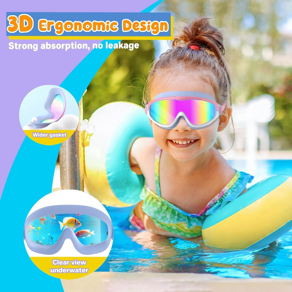 COOLOO 2 Pack Kids Goggles 4-16, Wide View No Leaking Kids Swim Goggles