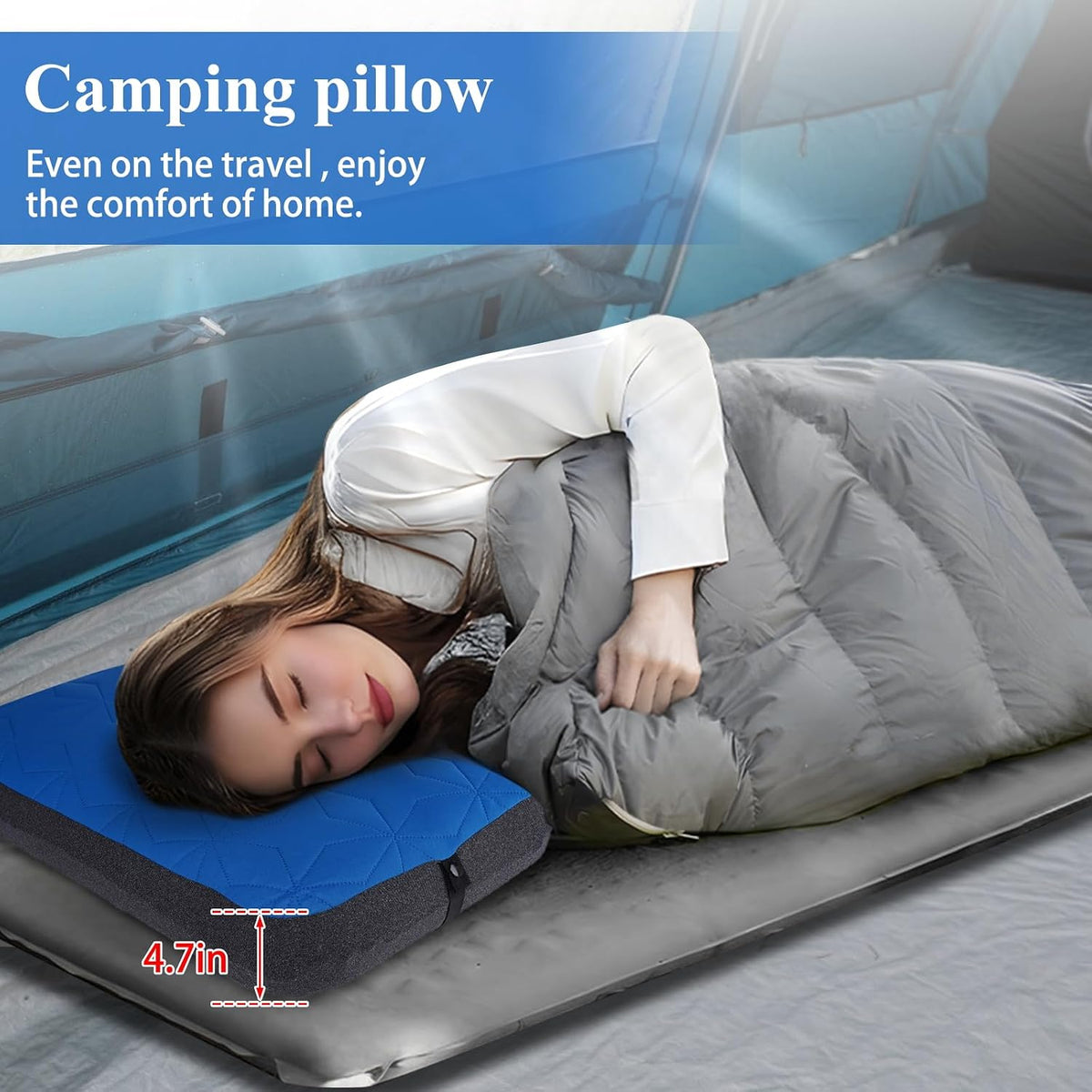 UWILLION Camping Pillow with Removable Cover Large Size 24" x 15" - Ultralight Inflatable Pillow for Camping Lightweight, Ergonomic and Washable for Camping, Hiking, and Travel Blue