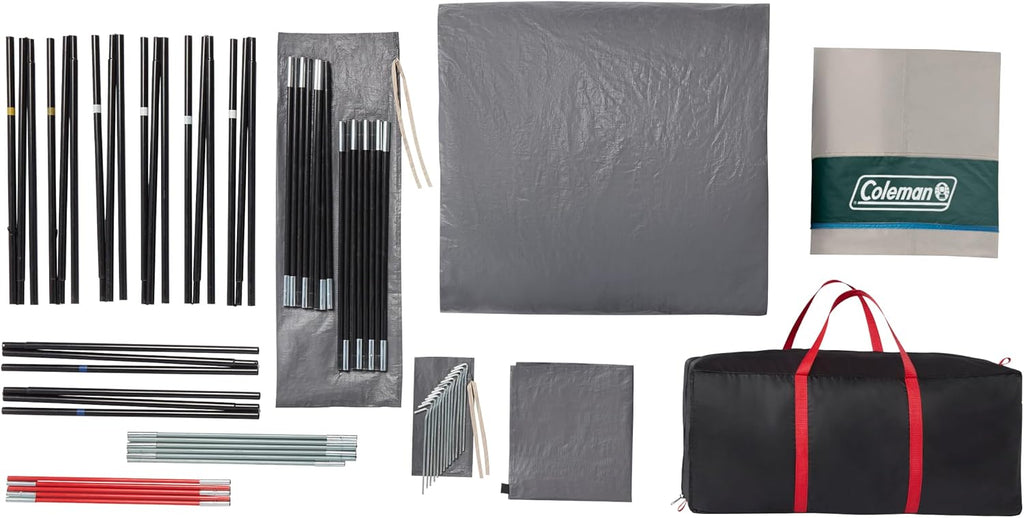 Coleman Skylodge Camping Tent with Rainfly & Screened Porch, XL Weatherproof Family Tent Fits 4 Queen-Sized Airbeds, Color-Coded Poles & Sleeves, Made of PFAS-Free Materials