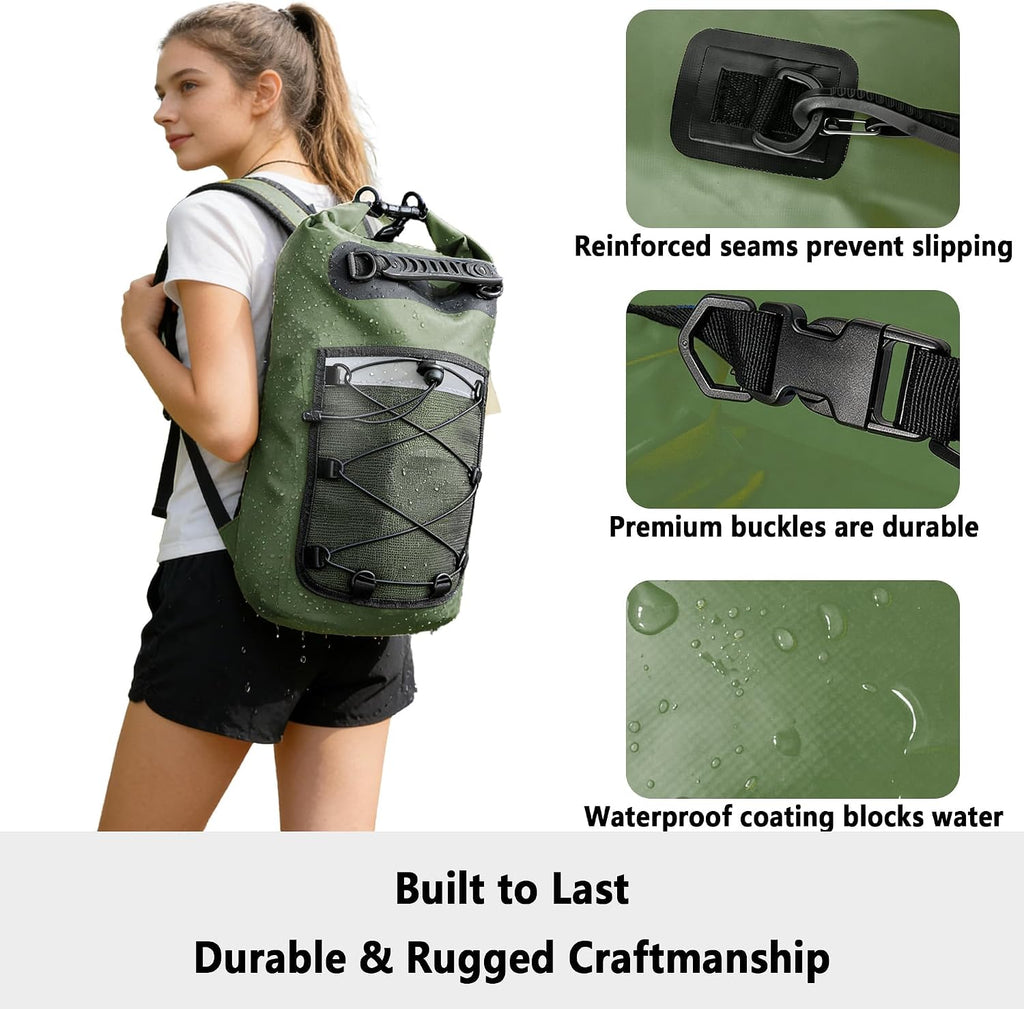 SHENDU 20L Roll-Top Waterproof Dry Bag Backpack for Kayaking Hiking（Olive）