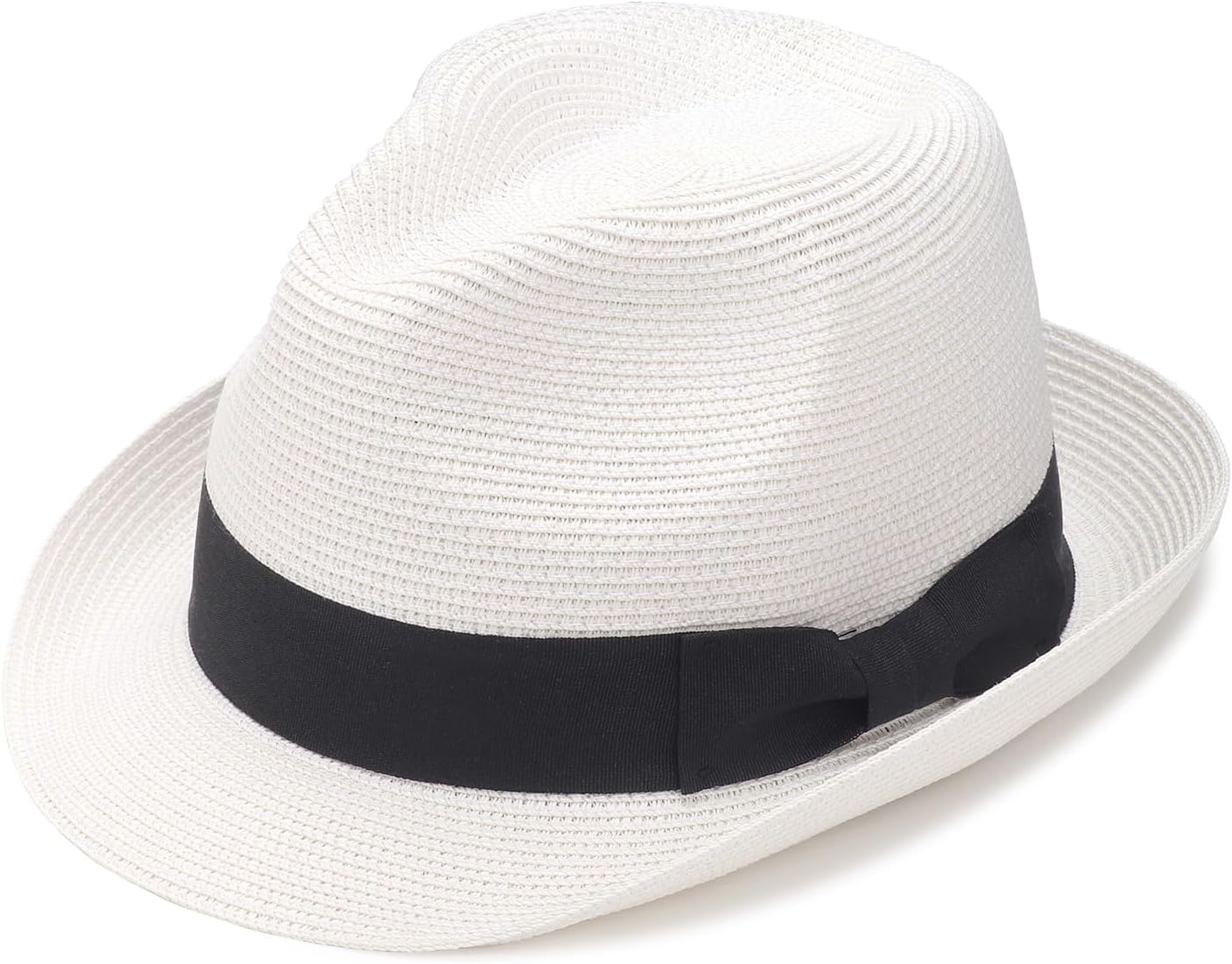 DRESHOW Women Straw Sun Hat Short Brim Panama Travel Fedora Beach Cap Roll up Summer Hat for Women Men UPF 50+