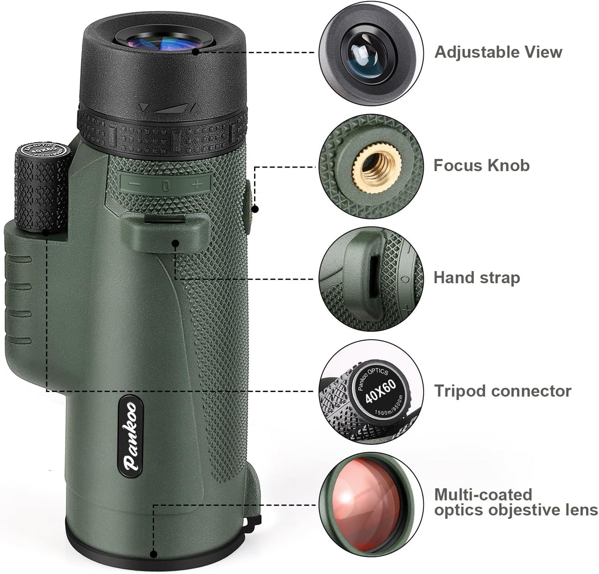 Monocular Telescope 40X60 High Power - Adult - BAK4 Prism with Phone Adapter, Tripod & Hand Strap. Great for Bird Watching, Travel & Concerts