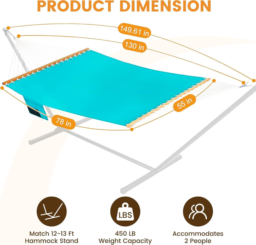 Lazy Daze Double Olefin Quick Dry Hammock with Spreader Bar for Outdoor