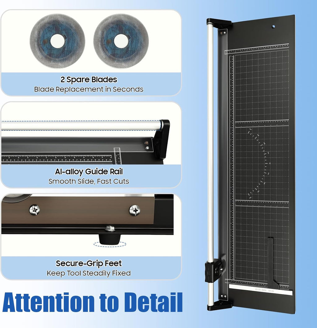 Rotary Paper Trimmer, 36 Inch Rolling Paper Cutter with Magnetic Positioning Ruler & Clear Scale, Manual High Precision Rotary Paper Cutter for A3/4/5 Photos Card Decal Cardboard PVC Film Etc