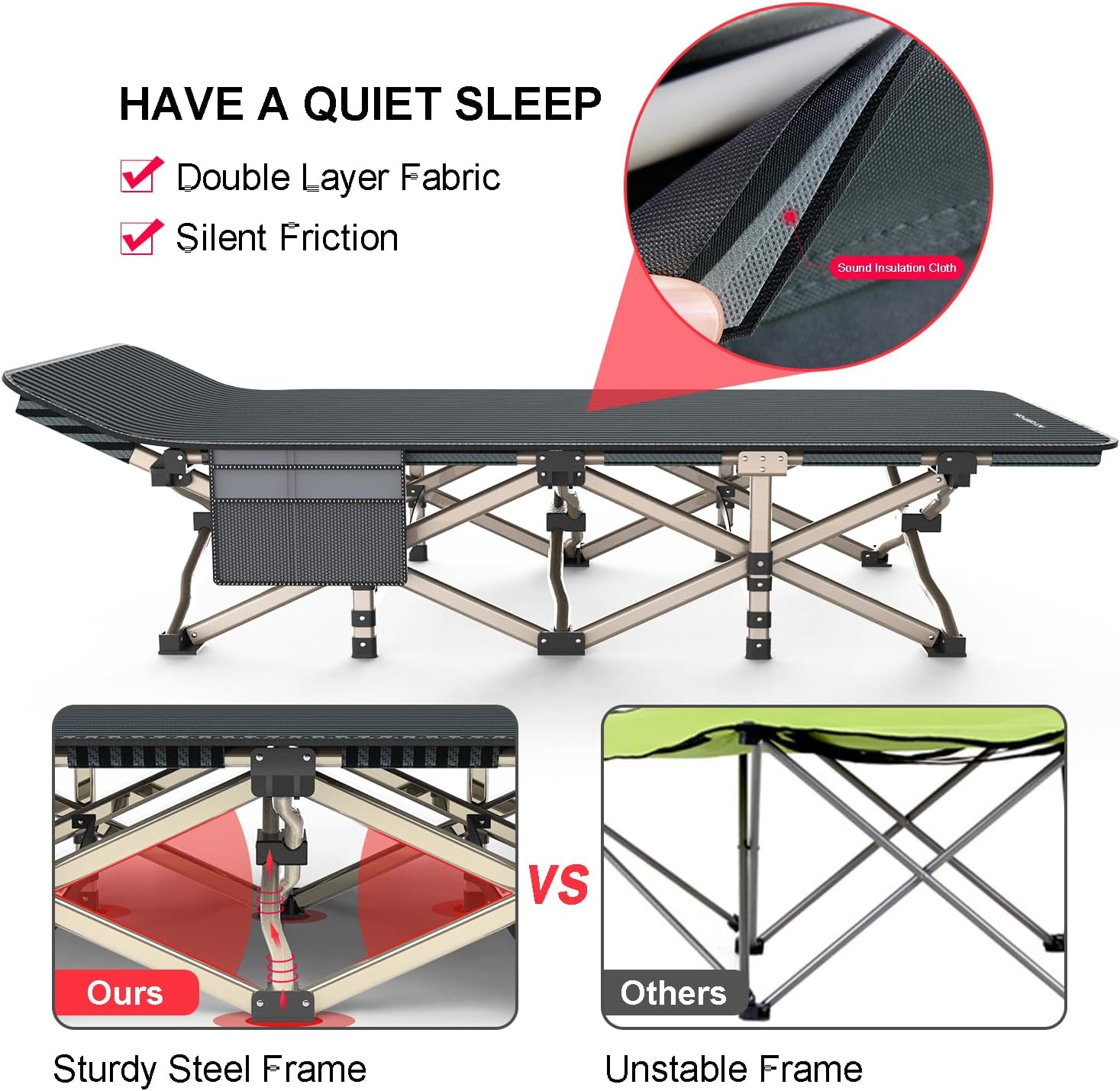 ATORPOK Camping Cot for Adults Comfortable, Tent Folding Cot for Sleeping