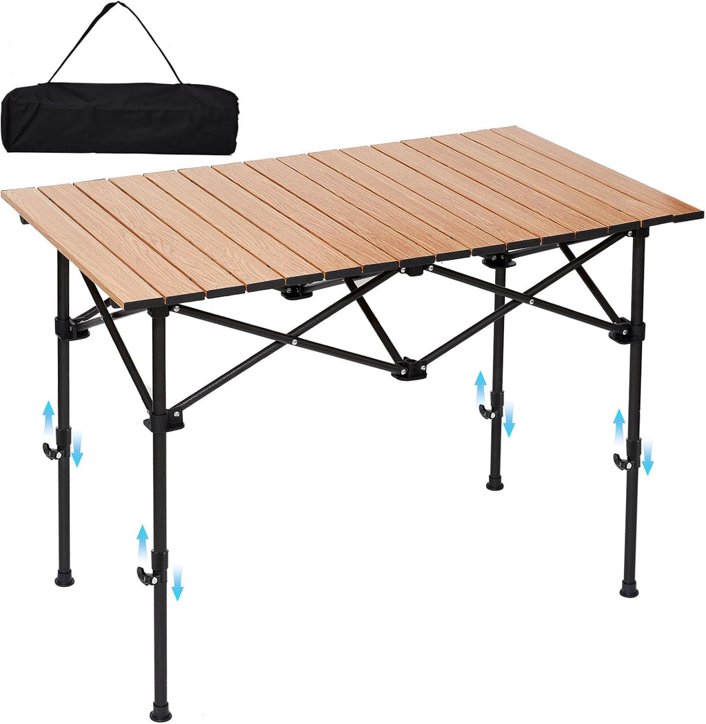 SHANQUAN Camping Table Roll up Table, Fold up Lightweight Compact 2-4 Person Portable Adjustable Height Roll up Aluminum Table with Carry Bag for Outdoor, Camping, Picnic, Backyards, BBQ