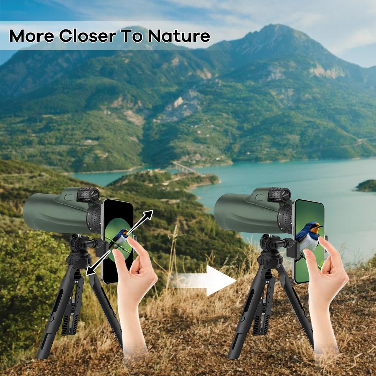 Monocular Telescope 80 x 100 High Powered Monoculars for Adults with Tripod, Monocular for Smartphone Suitable for Bird Watching Larger Vision Monoculars for Adults with BAK4 Prism & FMC Lens Green