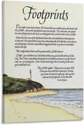 Footprints in the Sand Religious Canvas Wall Art Posters, Inspirational Beach Sunset Poem Print Poster (Framed 20x30inch, Footprints(5))
