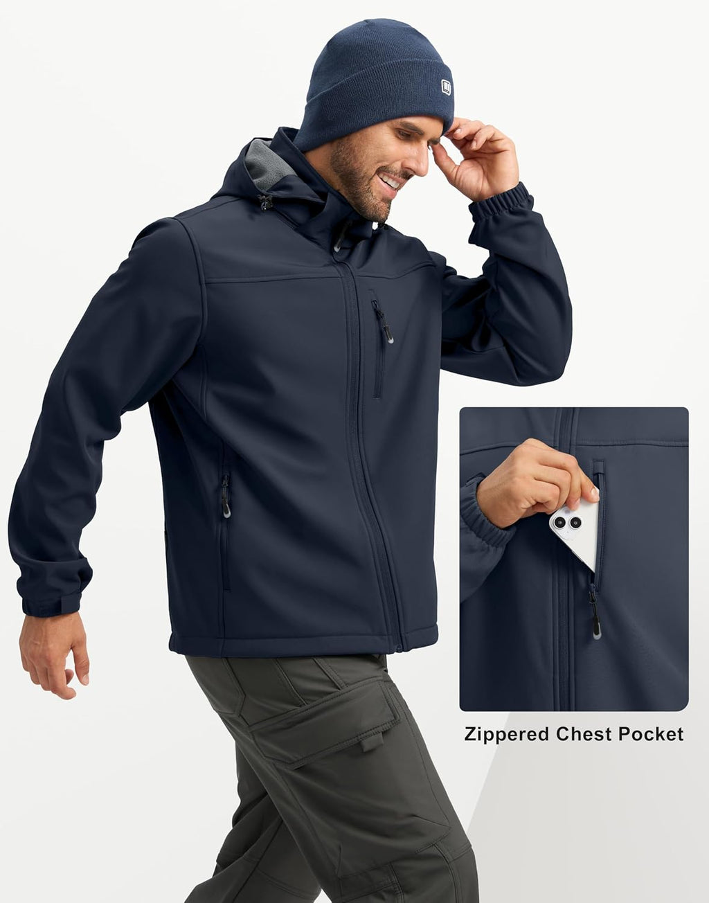 Pudolla Men's Softshell Jacket Hooded Fleece Lined Coats for Outdoor Work