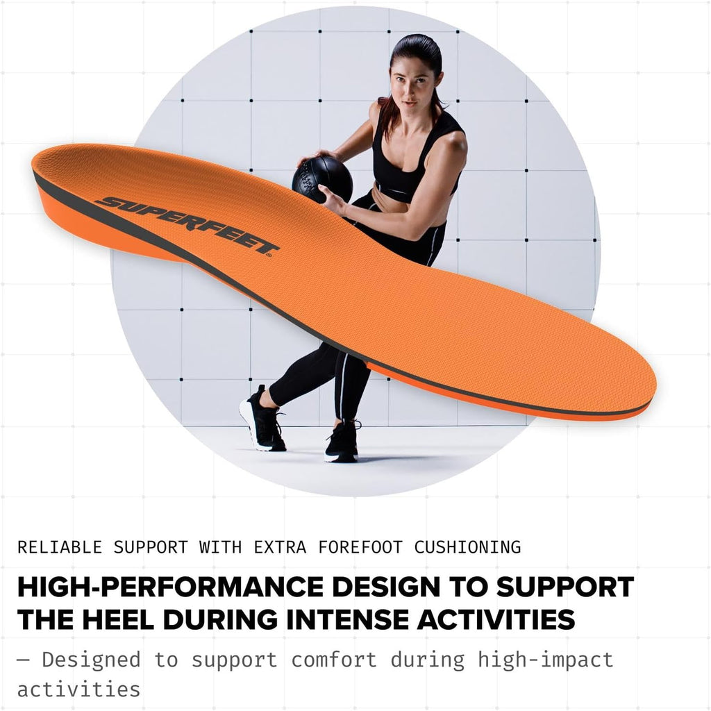 Superfeet All-Purpose High Impact Support Insoles (Orange) for Active Lifestyle with High Arch Support - Men 13.5-15