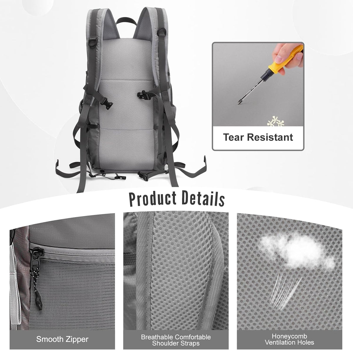 20L Hiking Backpack, Small Lightweight Daypack for Men Women,Grey