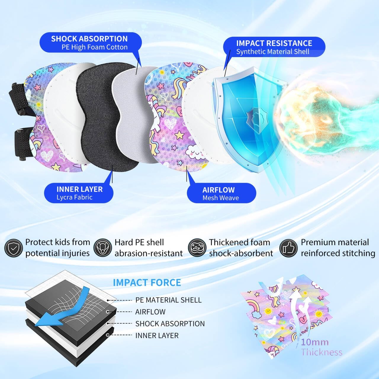 Skateboard Pads for Kids,Elbow Pads and Wrist Guards Protective Gear,Strong Double Straps&Adjustable Easy-Fix Clips for Skateboarding,Rollerblading,Scooters,Bicycle
