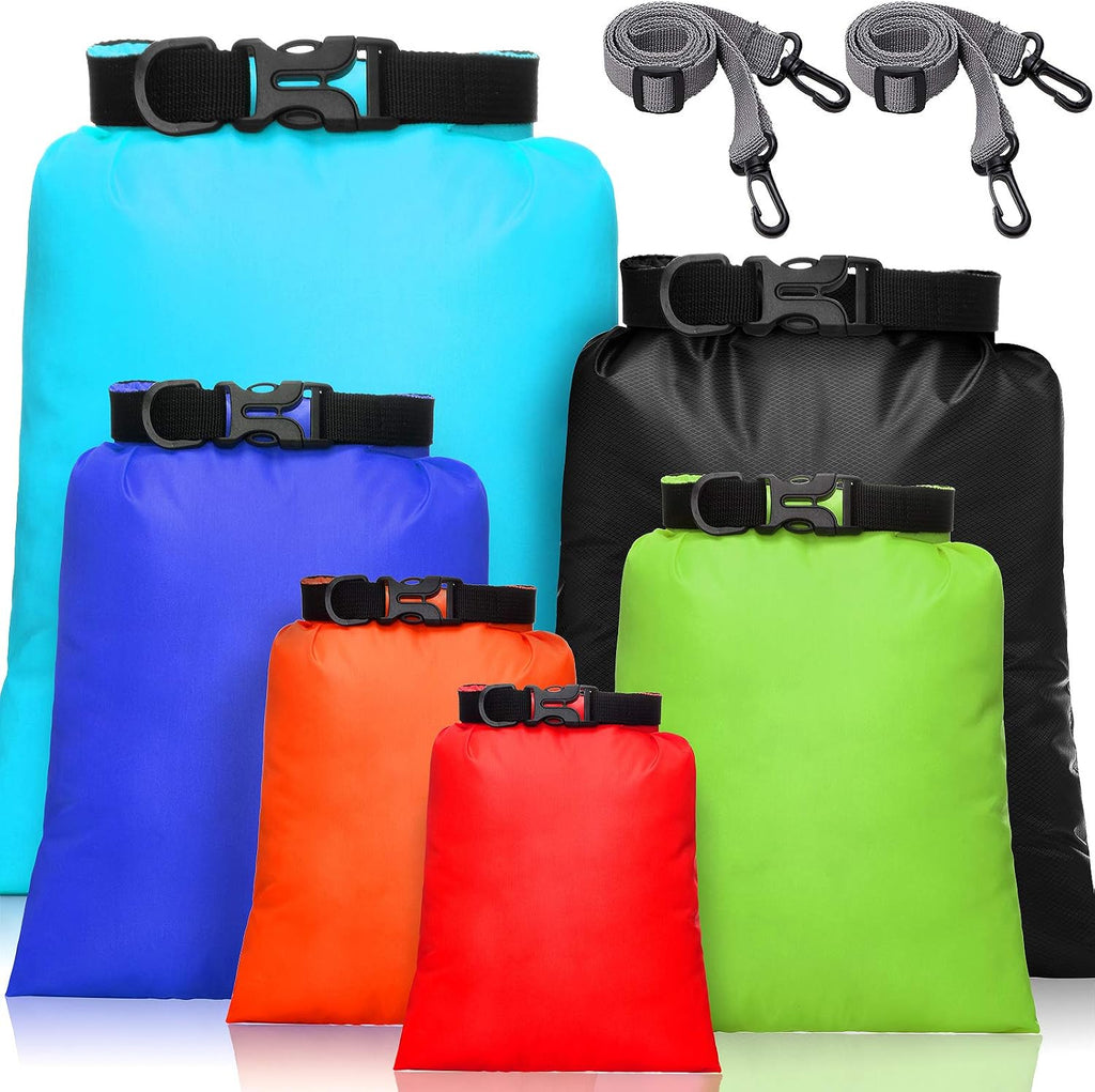 Shappy 6/12 Pcs Waterproof Dry Bags, Lightweight Outdoor Waterproof Dry Stuff Sacks 15/8/5/4/3/2 L and Long Adjustable Shoulder Strap for Kayaking Rafting Boating Hiking Camping