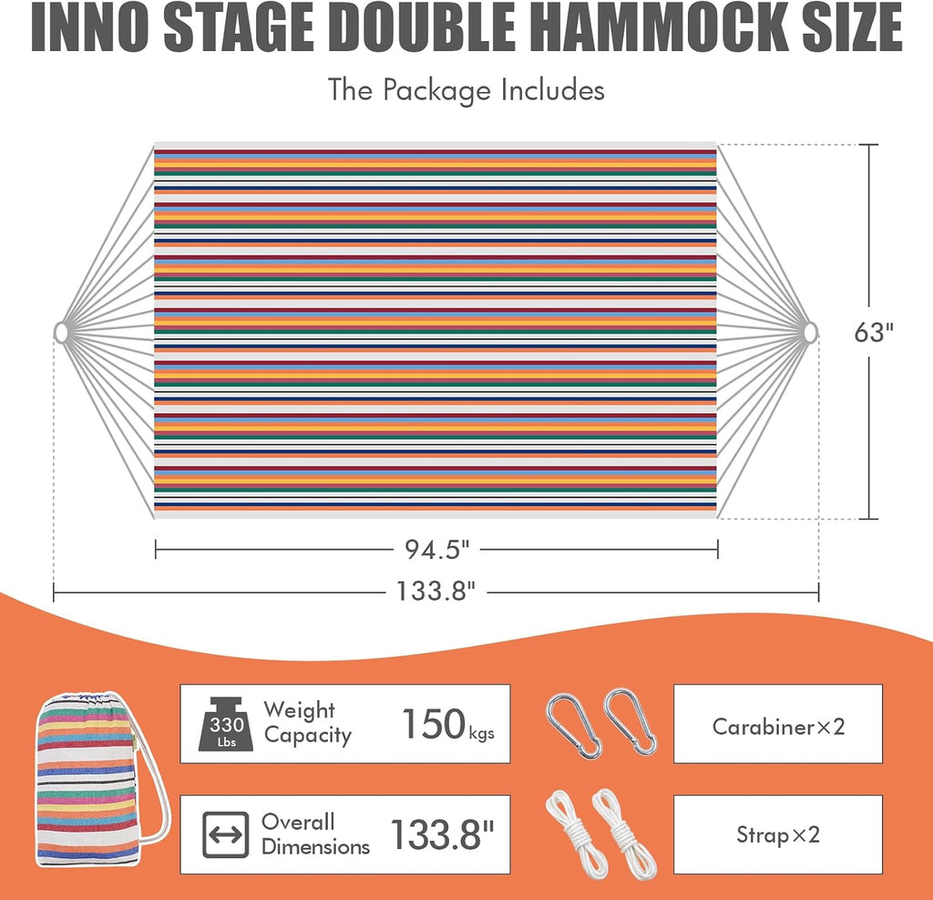 INNO STAGE Extra Large Double Hammock with Tree Straps, Mixcolor