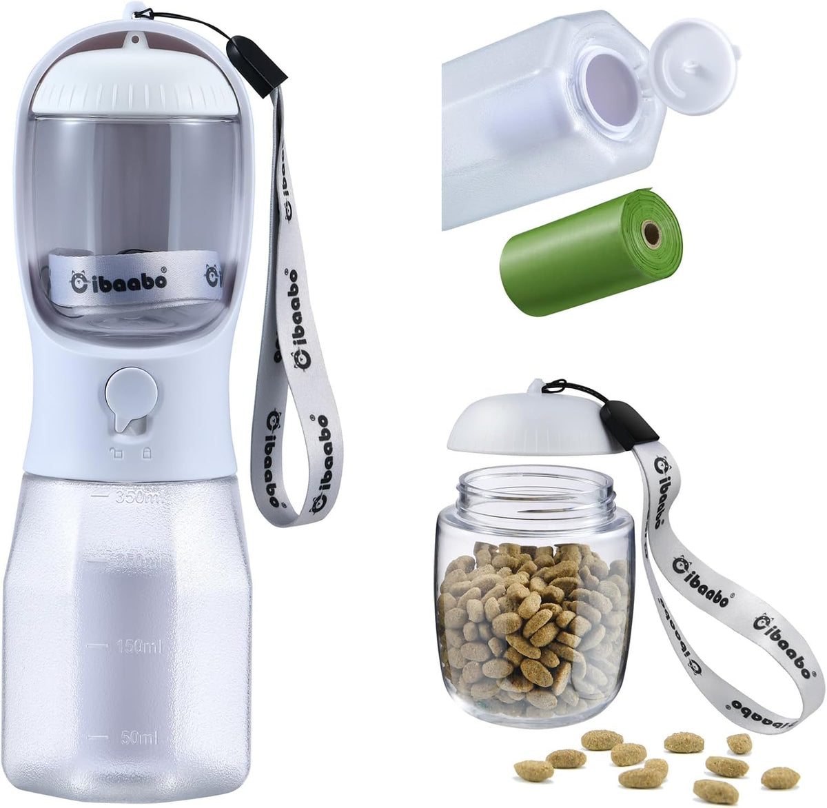 Cibaabo Dog Water Bottle with Food Container & Poop Bag Holder & Filter