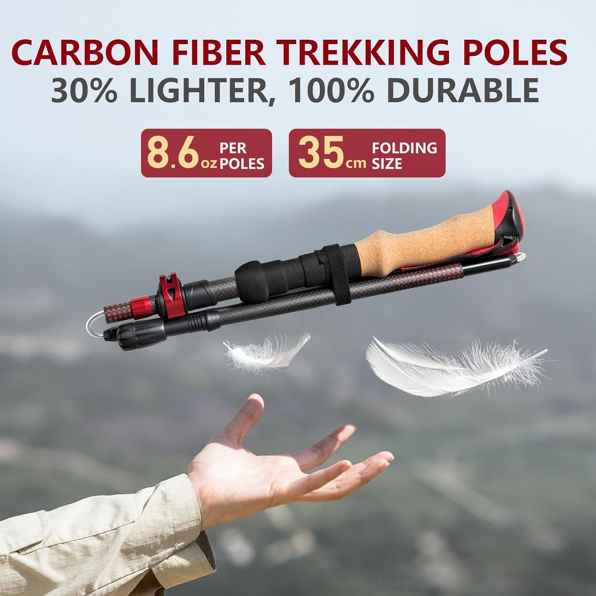 BISINNA Carbon Fiber Trekking Poles Collapsible Hiking Poles 2PC