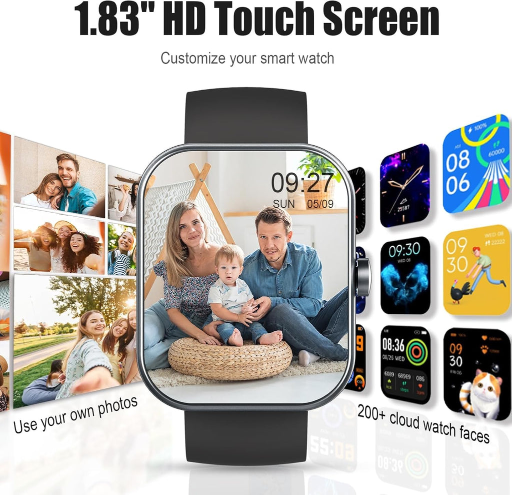 Smart Watch for Men Women (Answer/Make Call), 1.83" HD Touchscreen Fitness Tracker, 110+ Sport Modes, Fitness Watch with Heart Rate/Sleep Monitor/Step, IP68 Waterproof Smartwatch for iPhone Android