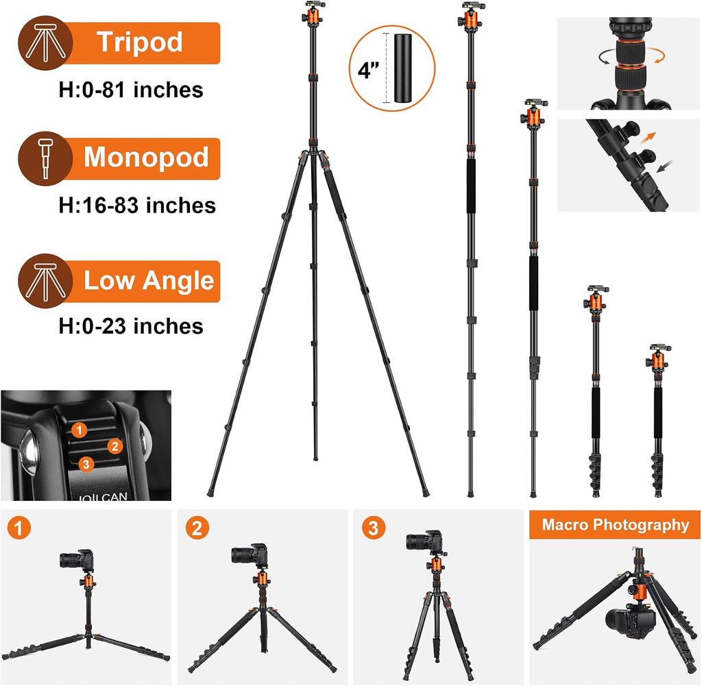 JOILCAN 81" Tripod for Camera Phone, 83" Aluminum Camera Tripod Monopod