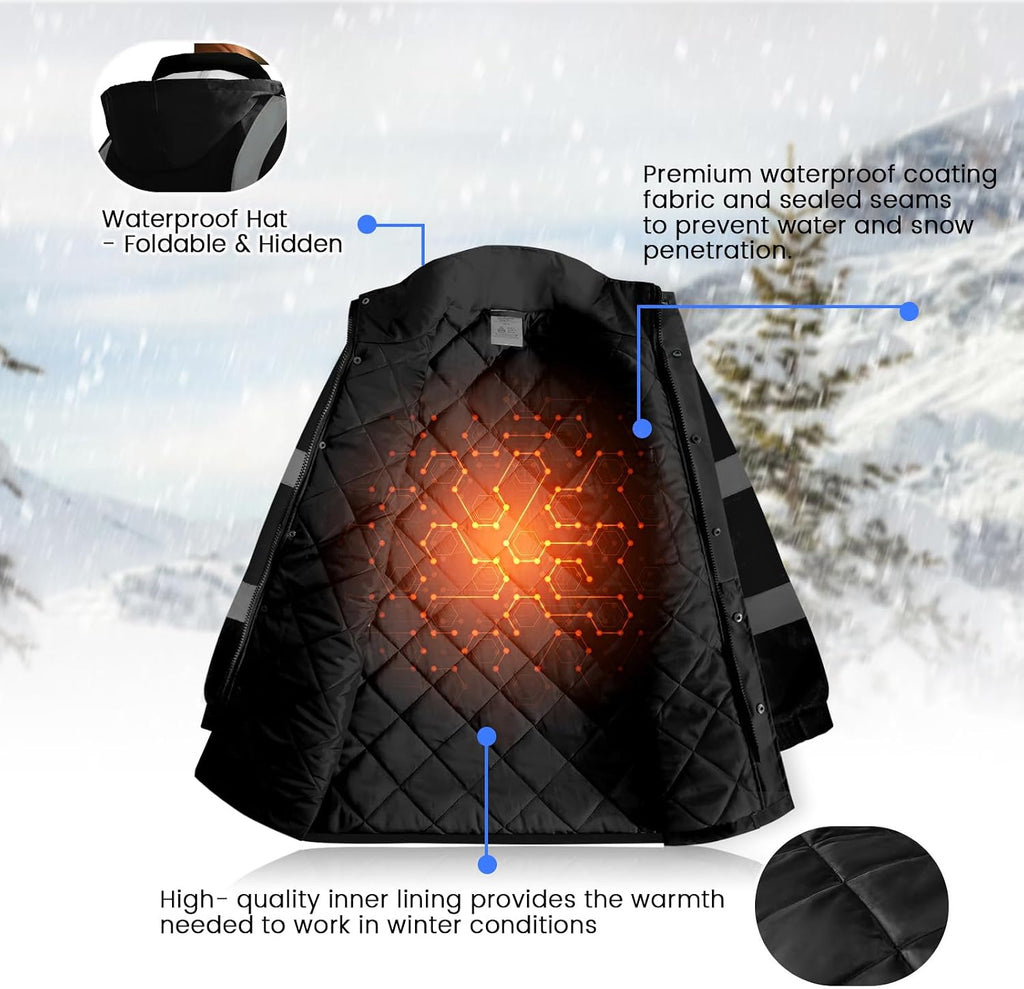 High Vis Reflcetive Safety Jackets with Pockets, Black, XXL