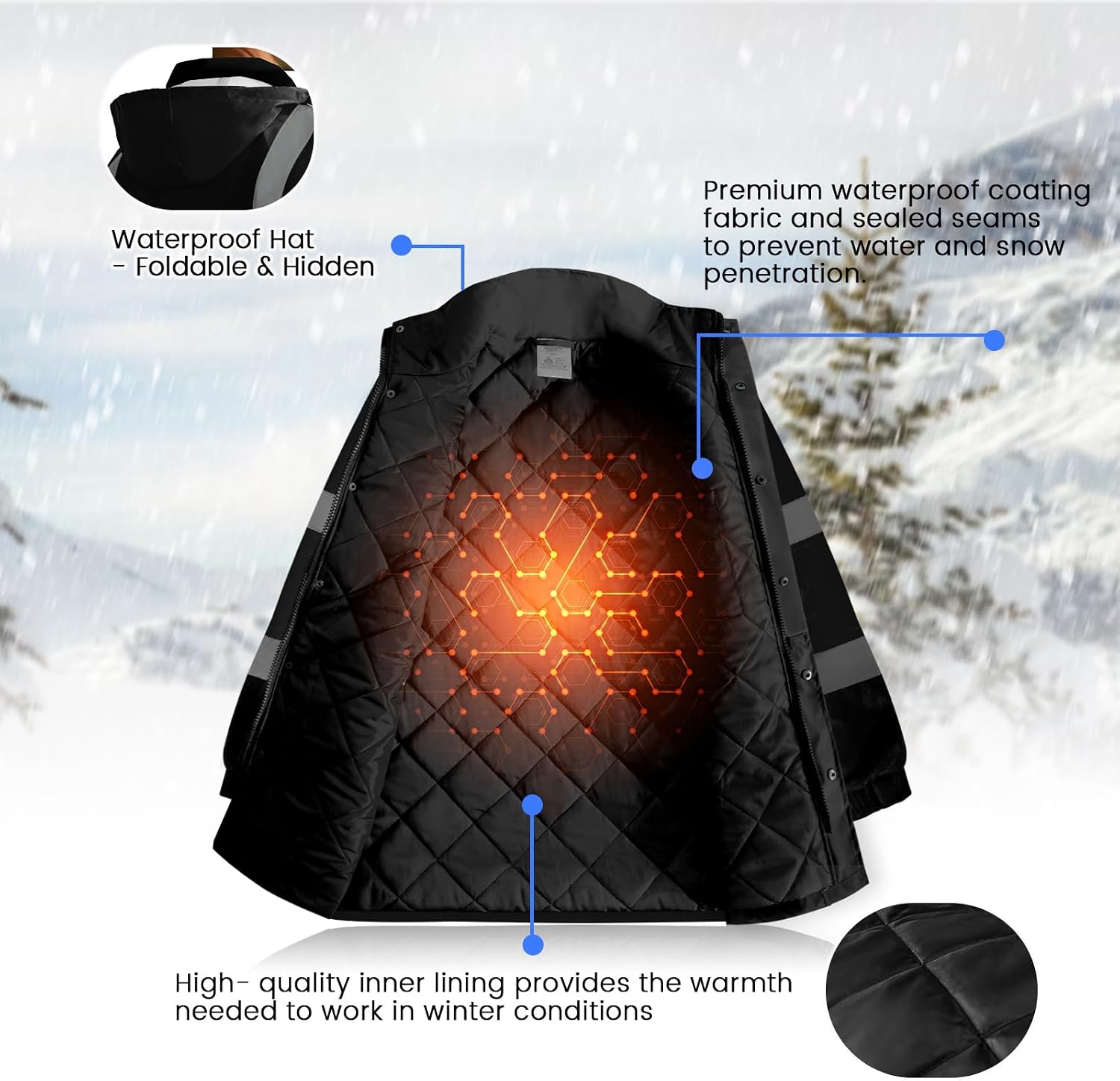 High Vis Reflcetive Safety Jackets with Pockets, Black, XXL