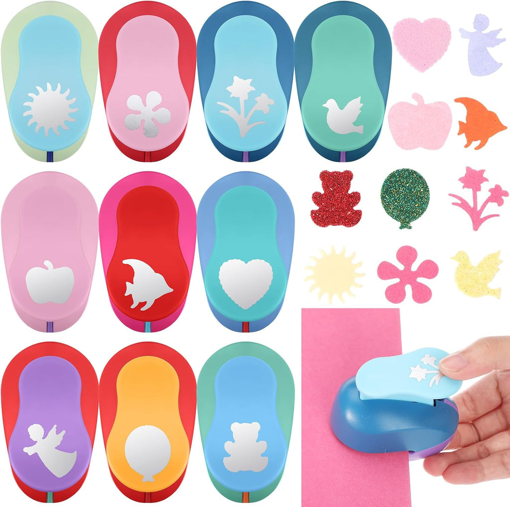Harloon 10 Pcs Craft Hole Punch Shapes 1 Inch Paper Punch Hole Mix Shapes Cutters for Paper Crafting Scrapbooking Office Supplies(Classic)