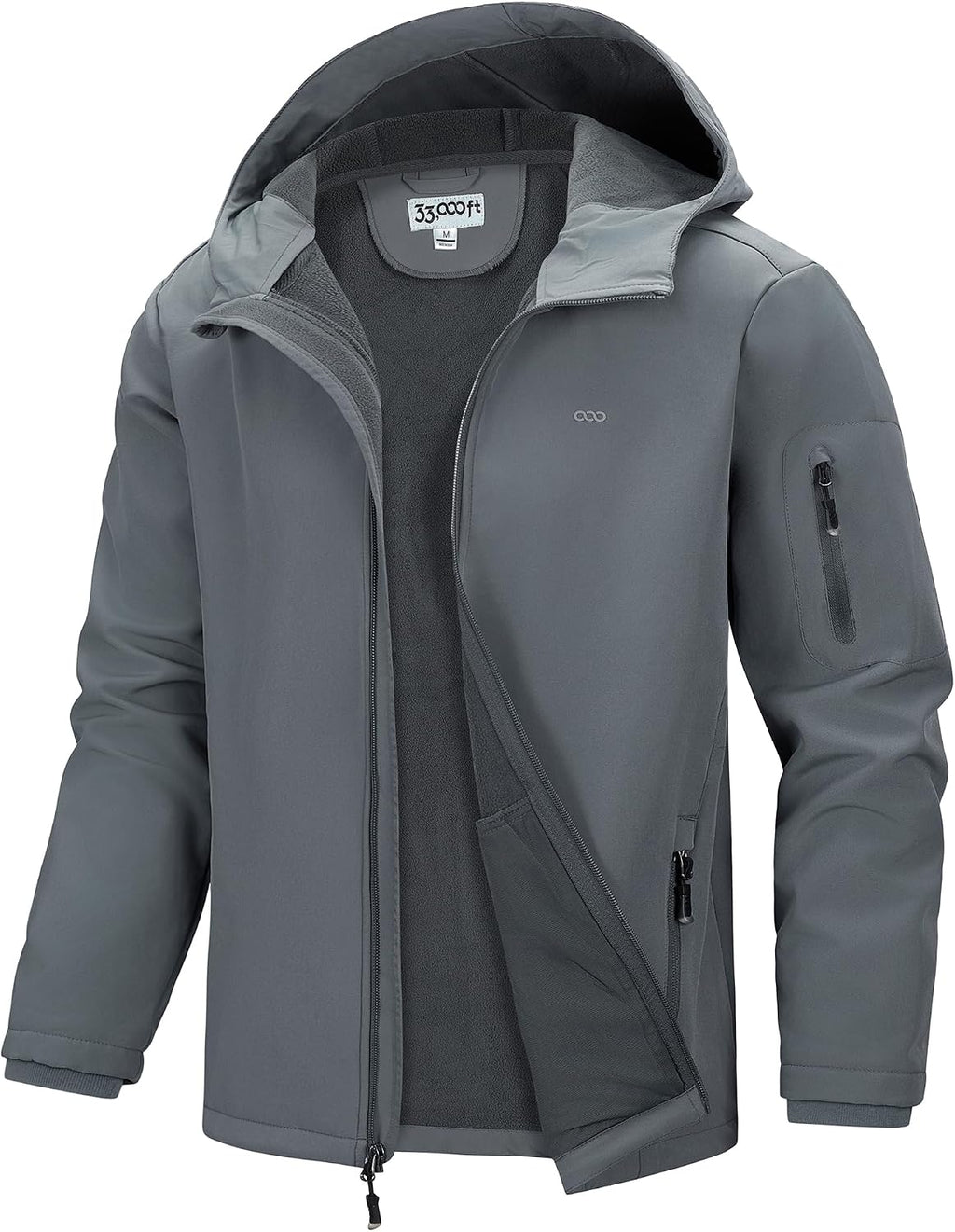 33,000ft Men's Hooded Fleece Lined Rain Shell Jacket Waterproof Lightweight