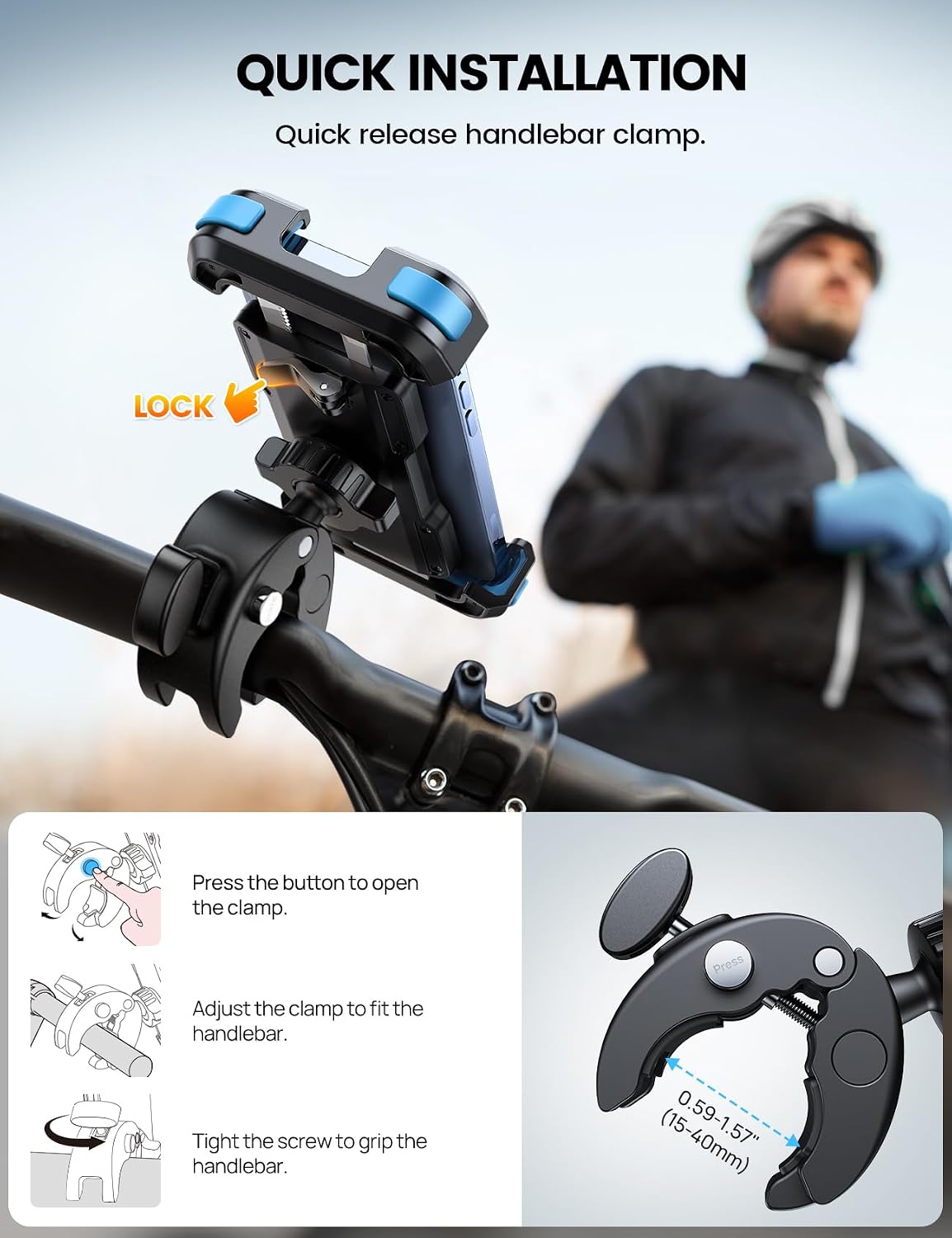Lamicall Motorcycle Bike Phone Holder with Upgrade Quick Install Bar Clip
