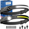 Headlamp Rechargeable LED (2 Pack) 230° Wide Beam, USB-C Lightweight Head Lamp, Long Runtime, Water-Resistant for Camping, Hiking, Running, Fishing, Repair Work