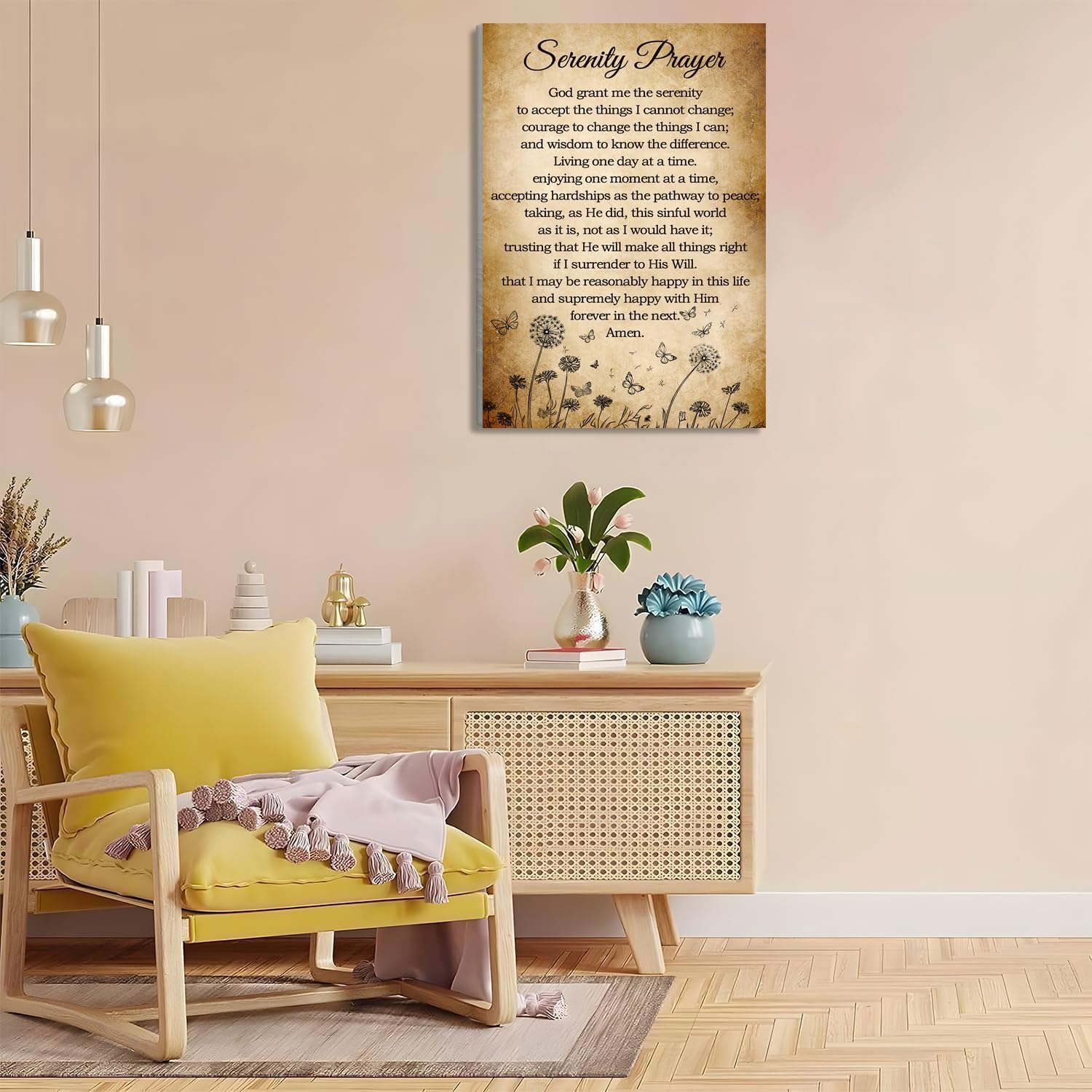 Serenity Prayer Canvas Wall Art Bible Verse Poster God Grant Me The Serenity Religious Inspirational Bible Quote Poster Prints Wall Decor Vintage Framed 16 * 24 Inch
