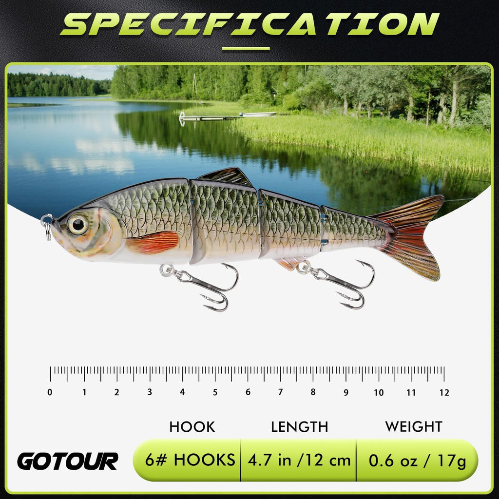 GOTOUR Jointed Swimbaits, Easy Catch Fishing Lures for Bass Trout Crappie