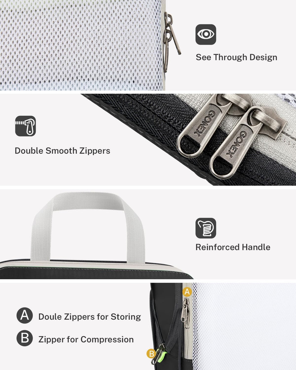 Gonex Compression Packing Cubes for Travel, Mesh Bags Luggage Organizers