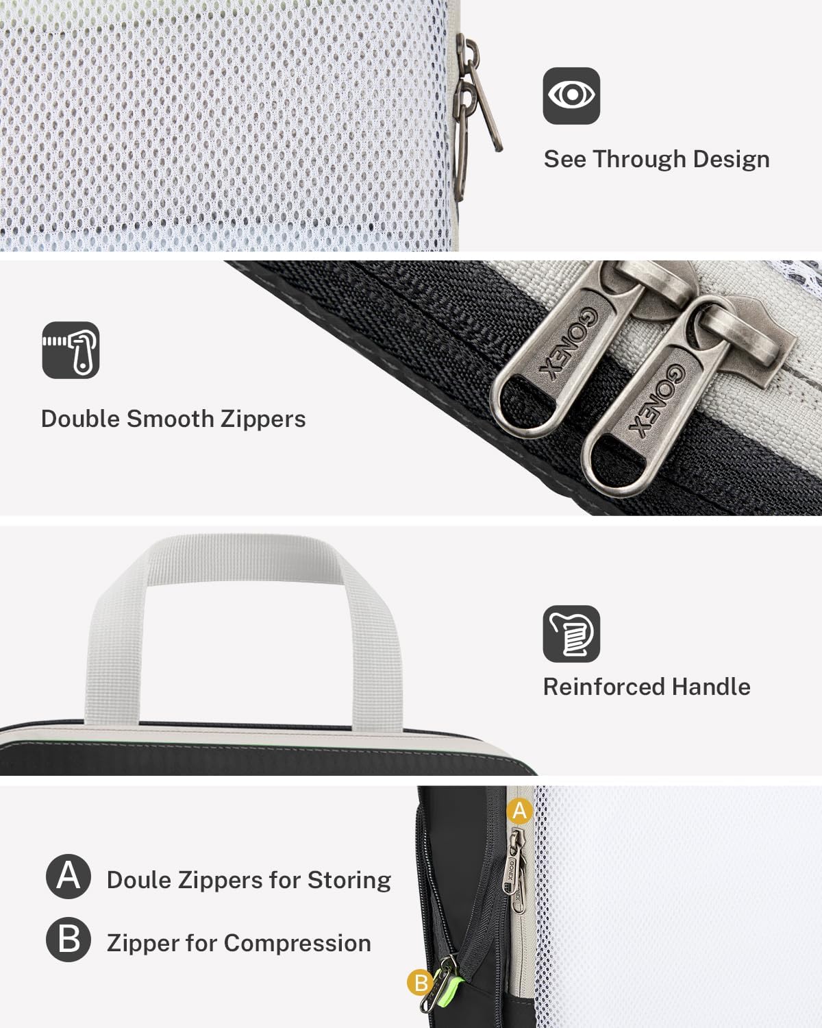 Gonex Compression Packing Cubes for Travel, Mesh Bags Luggage Organizers