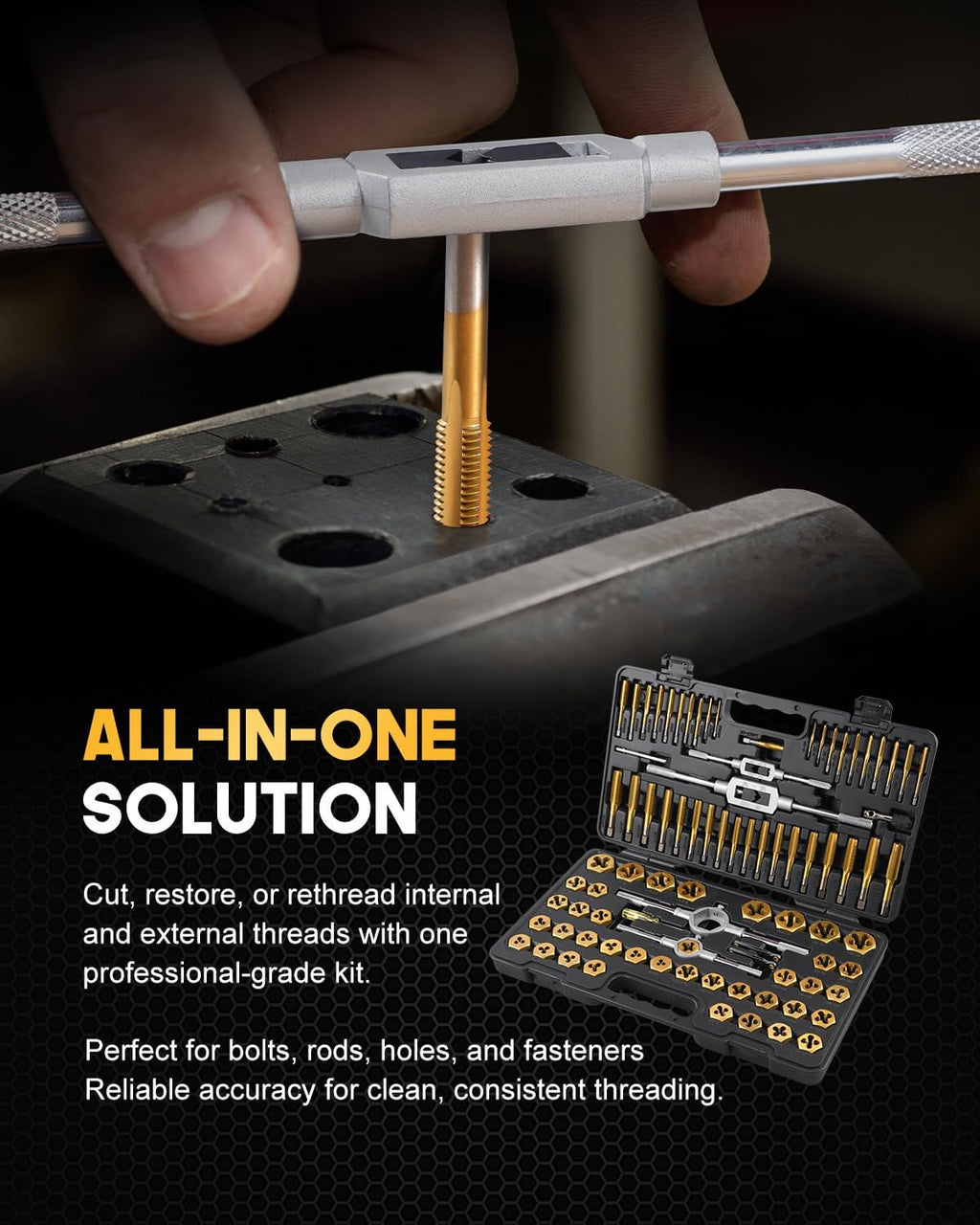 Kolvoii 86-Piece SAE/Metric Tap and Die Set, Titanium-Coated