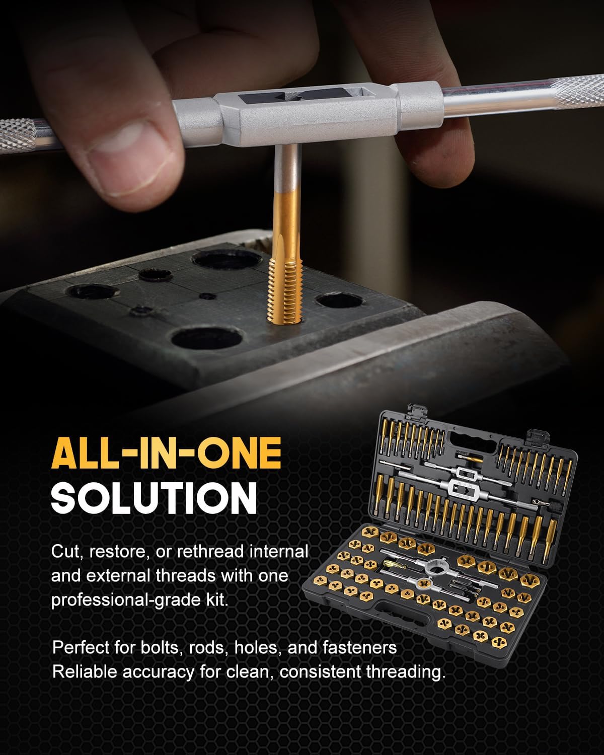 Kolvoii 86-Piece SAE/Metric Tap and Die Set, Titanium-Coated