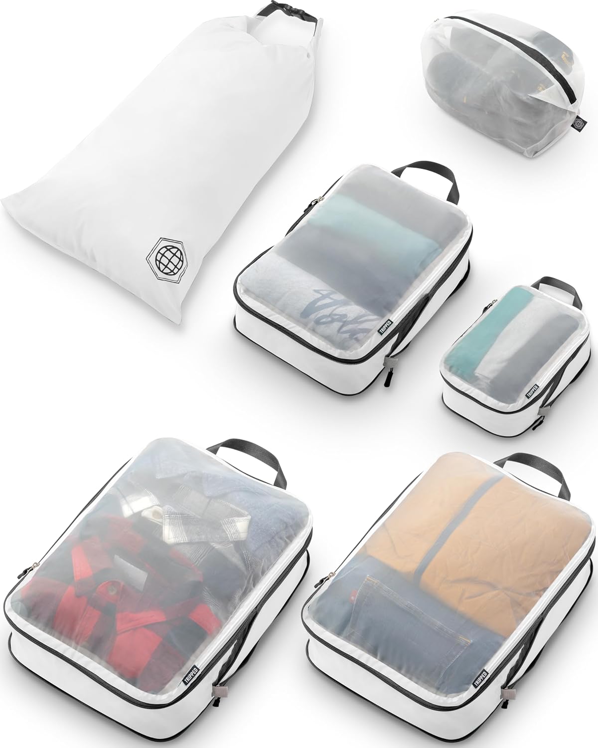 TRIPPED Travel Gear Large Compression Packing Cubes with Mesh 6-Piece Set